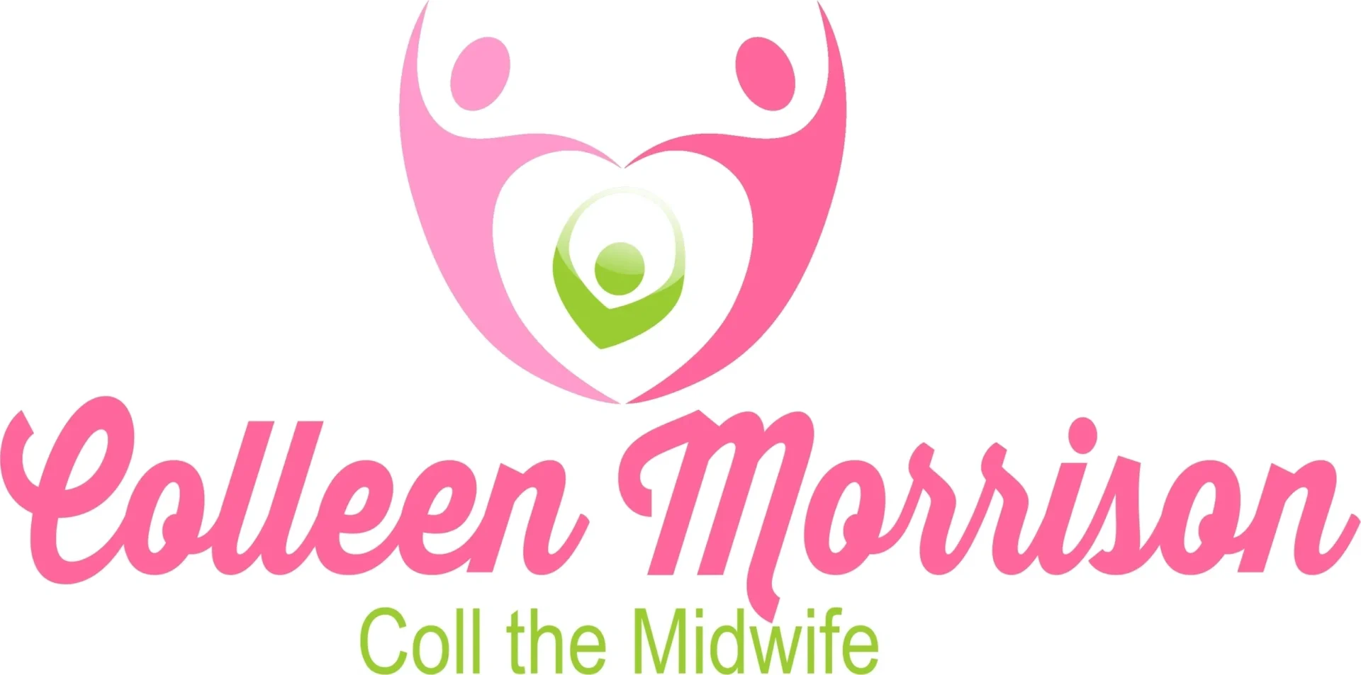 A pink and green logo for a midwife.