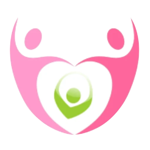 A pink heart with green and white symbols in it.